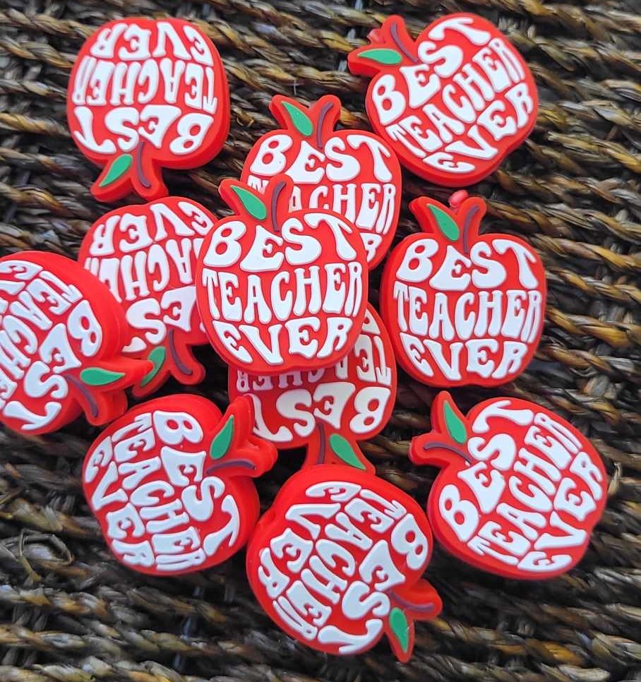 159 FB Best teacher ever apple Focal Bead