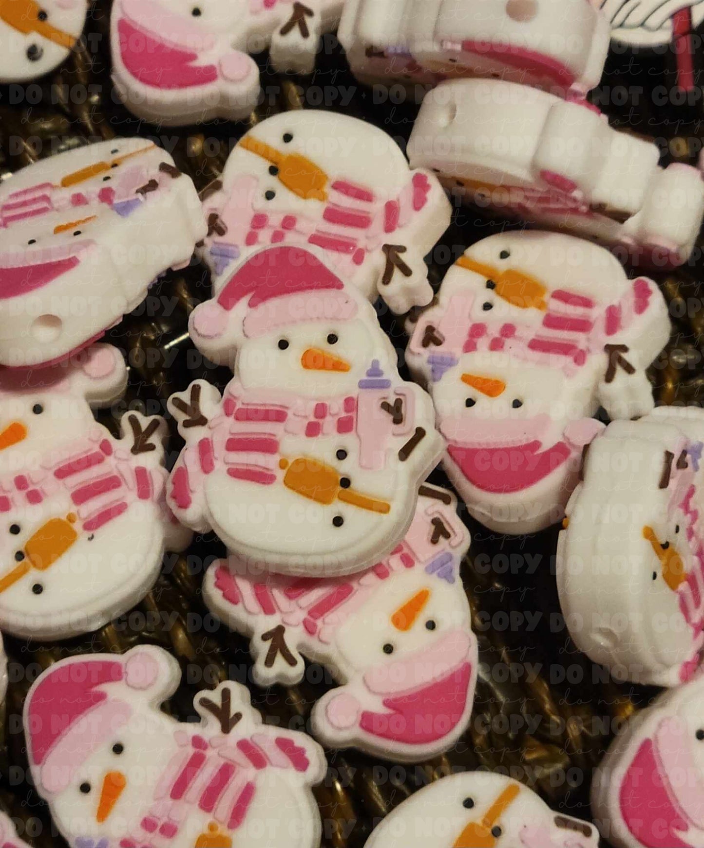 212 FB Snowman with pink and purple cup Christmas Focal Bead