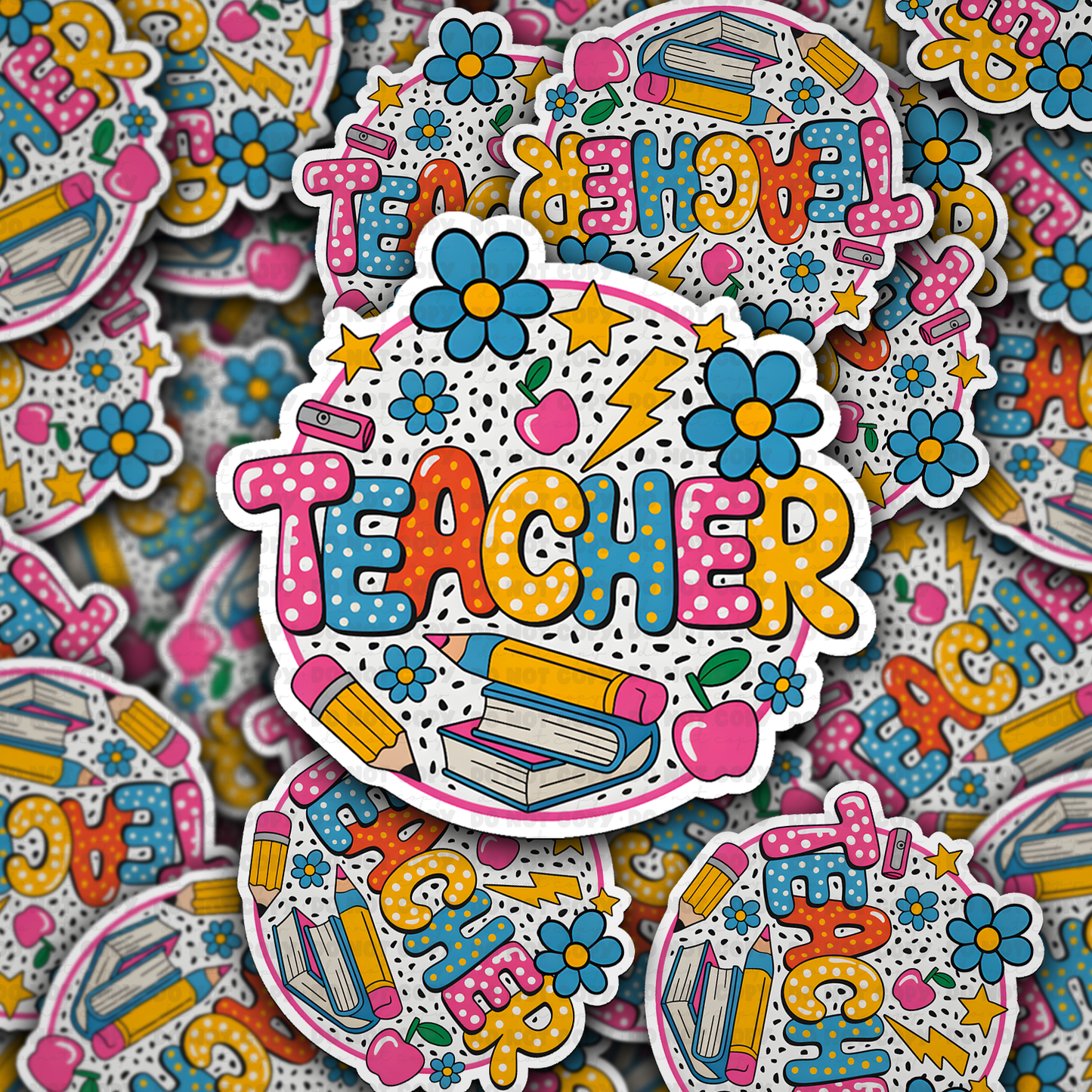 DS - 2545 Teacher with polka dot and flowers Die Cut Sticker