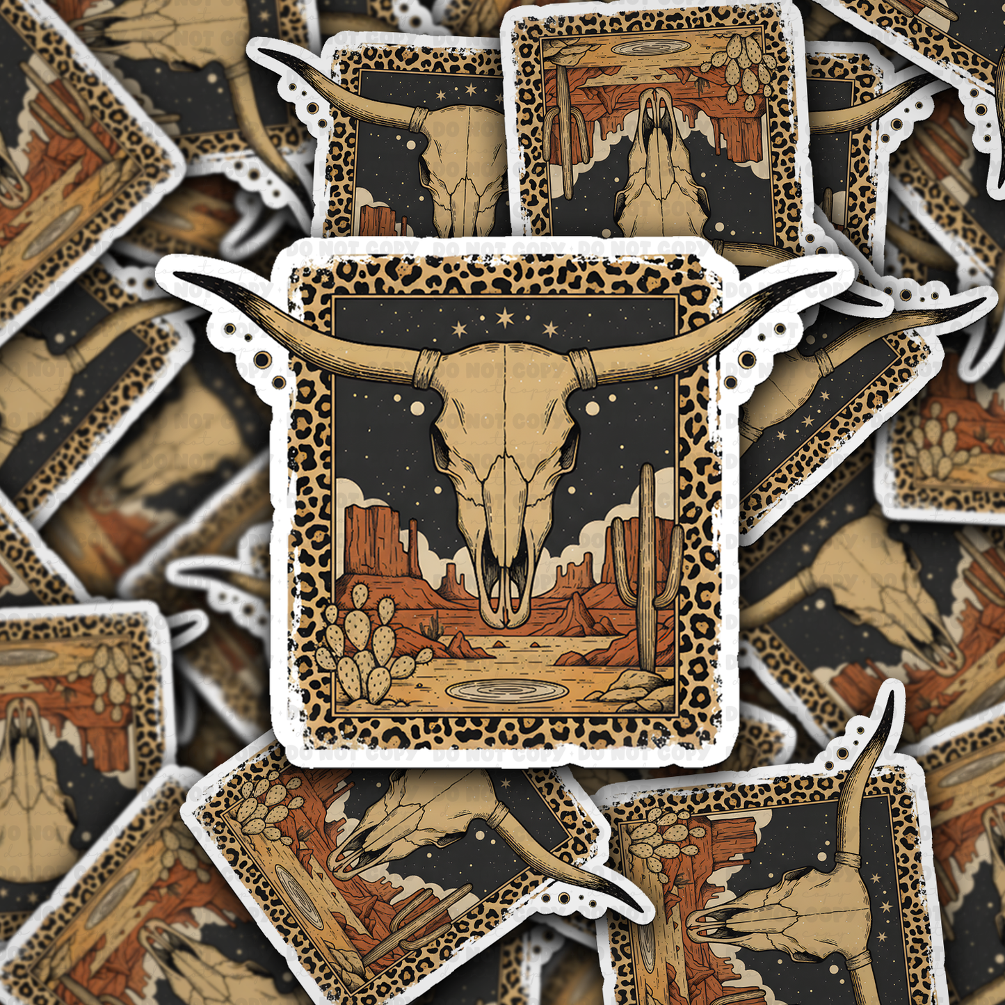 DS - 2547 Leopard skull western Die Cut Sticker