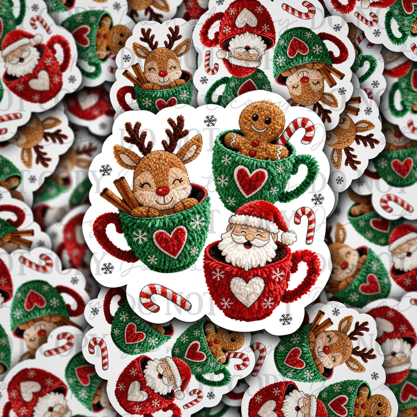 DC 2183 - Christmas coffee cups faux yarn Die Cut Sticker