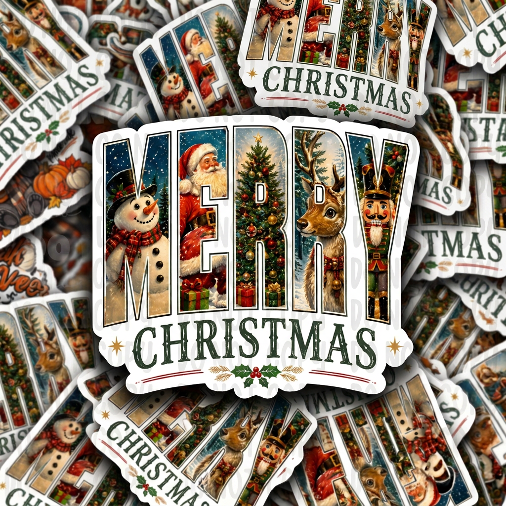 DS 3353 - Merry Christmas Santa & Snowman Die Cut sticker