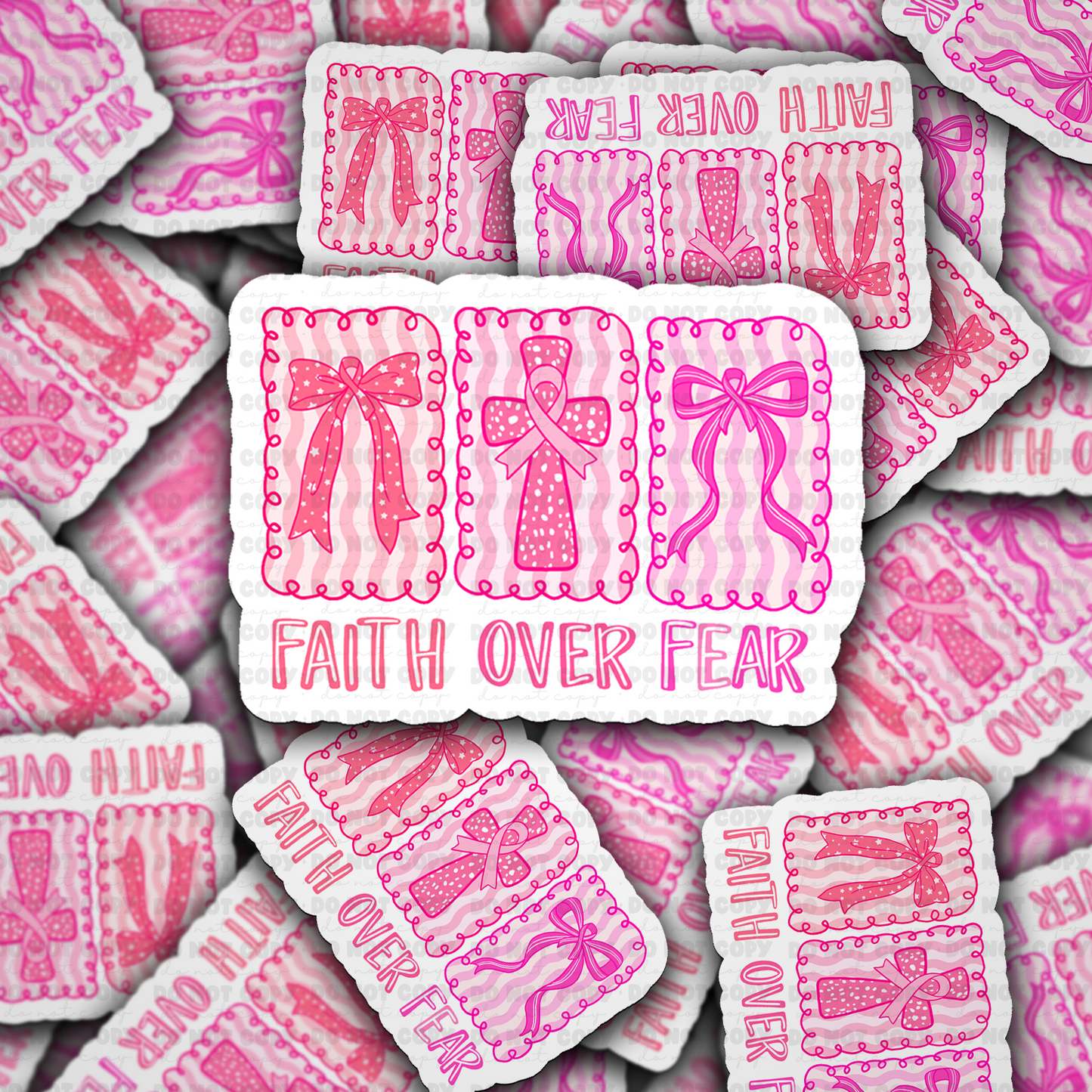 DC 2027 - Faith over fear pink cross and bows Die Cut Sticker