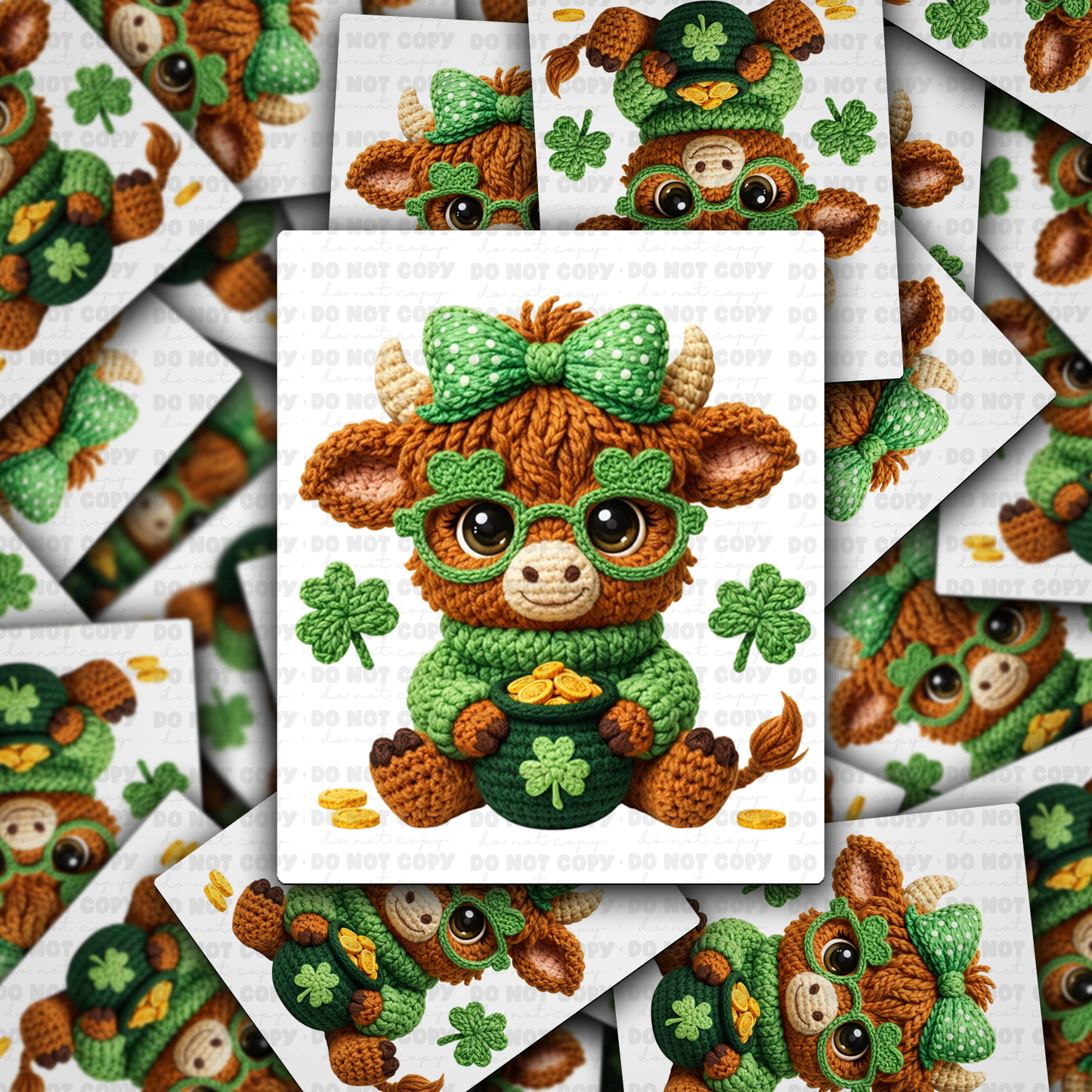 DS - 2618 Faux yarn highland cow St. Patrick's Die Cut sticker