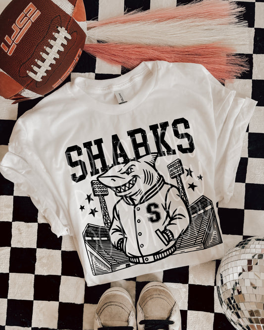 6258 - Sharks Letterman varsity mascot * DTF Transfer
