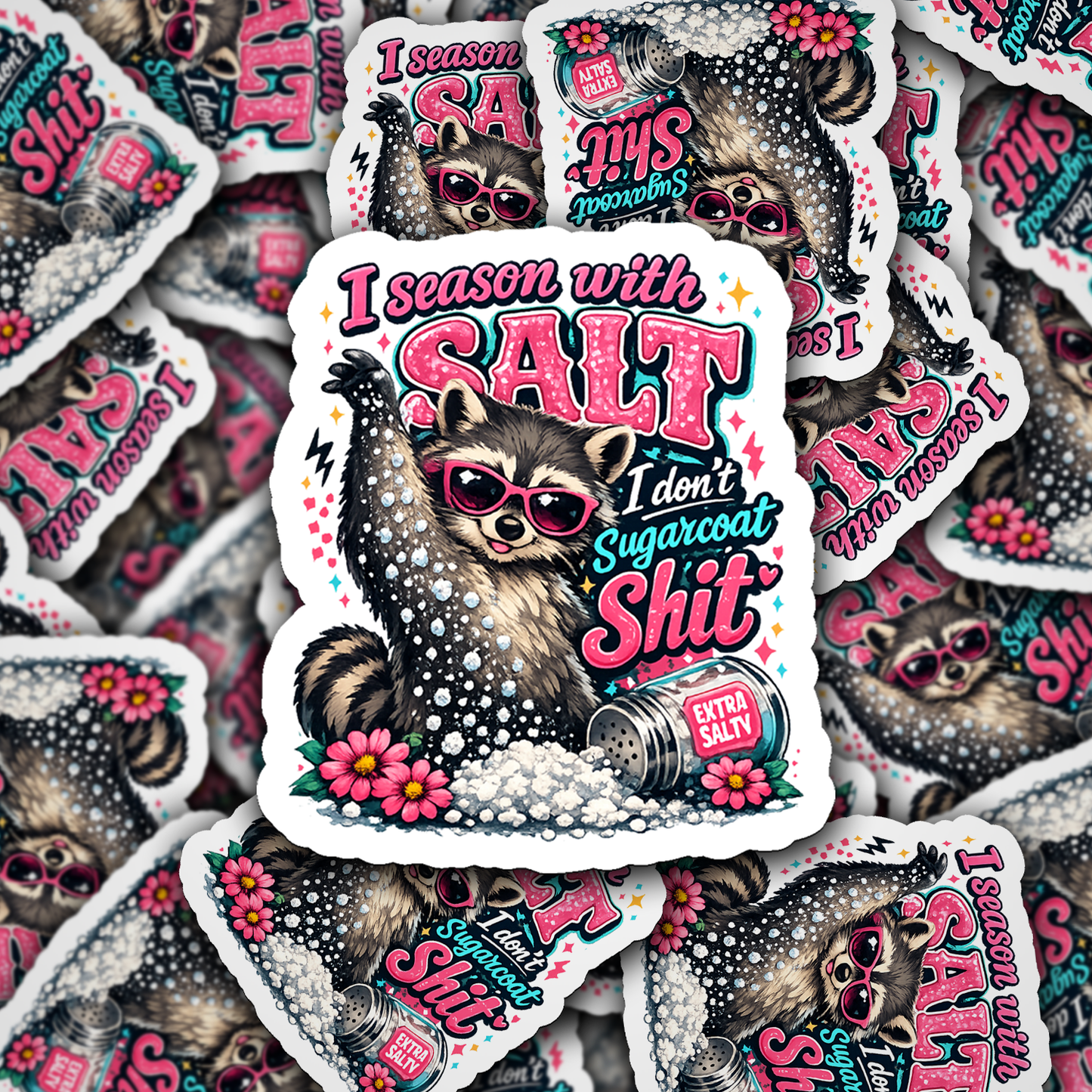 DS 3123 - I Season With Salt Funny Raccoon Credit Die Cut sticker