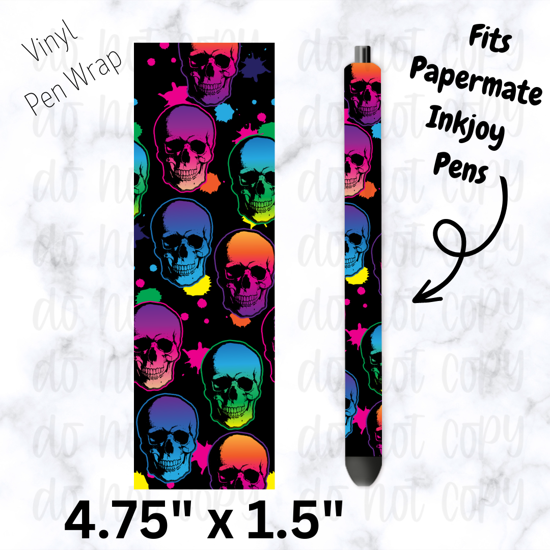 Rainbow Skull Splatter black background pen wrap