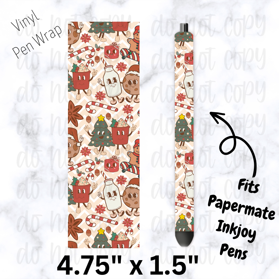 pw177 Retro Christmas Milk and Cookies Pen Wrap