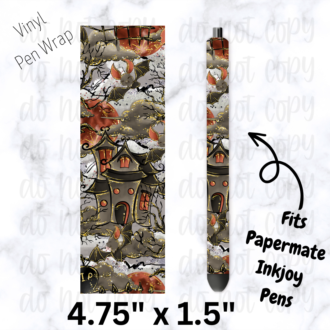 pw197 Haunted House Watercolor Pen Wrap