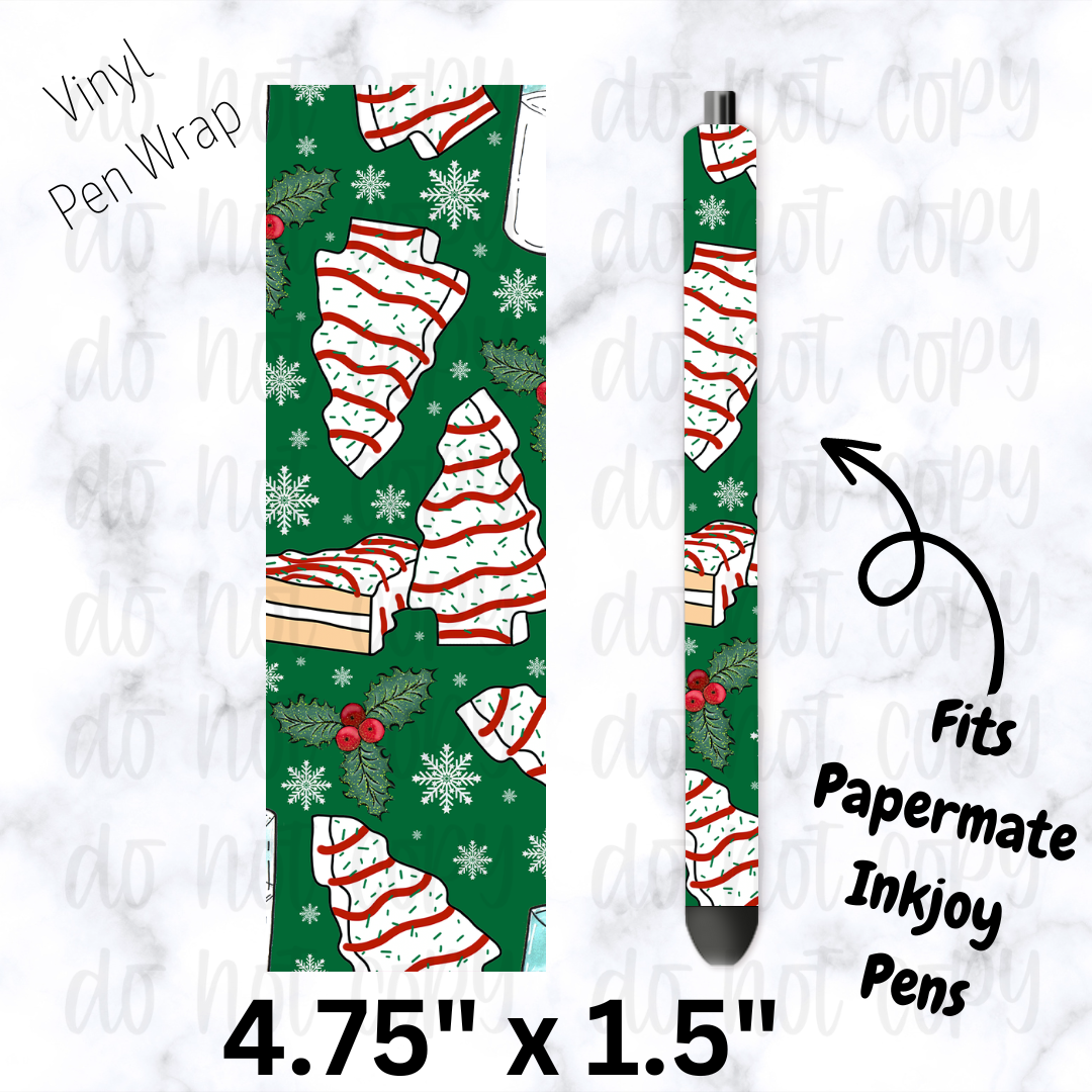 pw207 Christmas Tree Cakes Green Background Pen Wrap