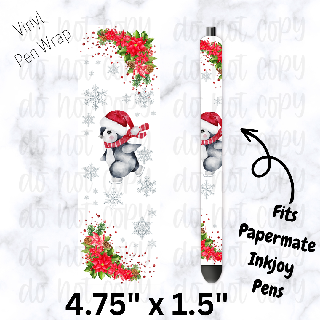 pw213 Poinsetia Penguin Pen Wrap