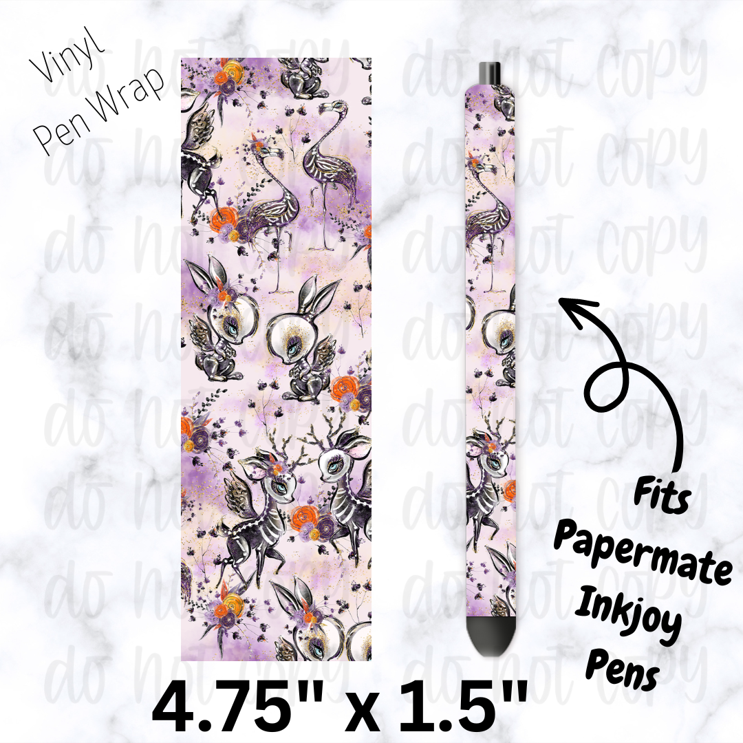 pw224 Halloween forest Skeleton Animals Pen Wrap