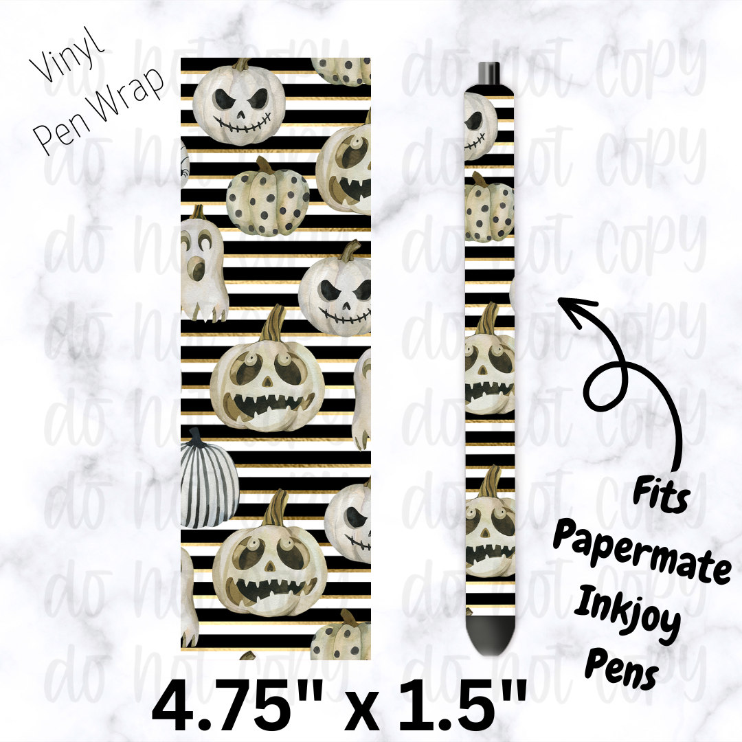 pw228 Black and White Stripe Pumpkin Pen Wrap