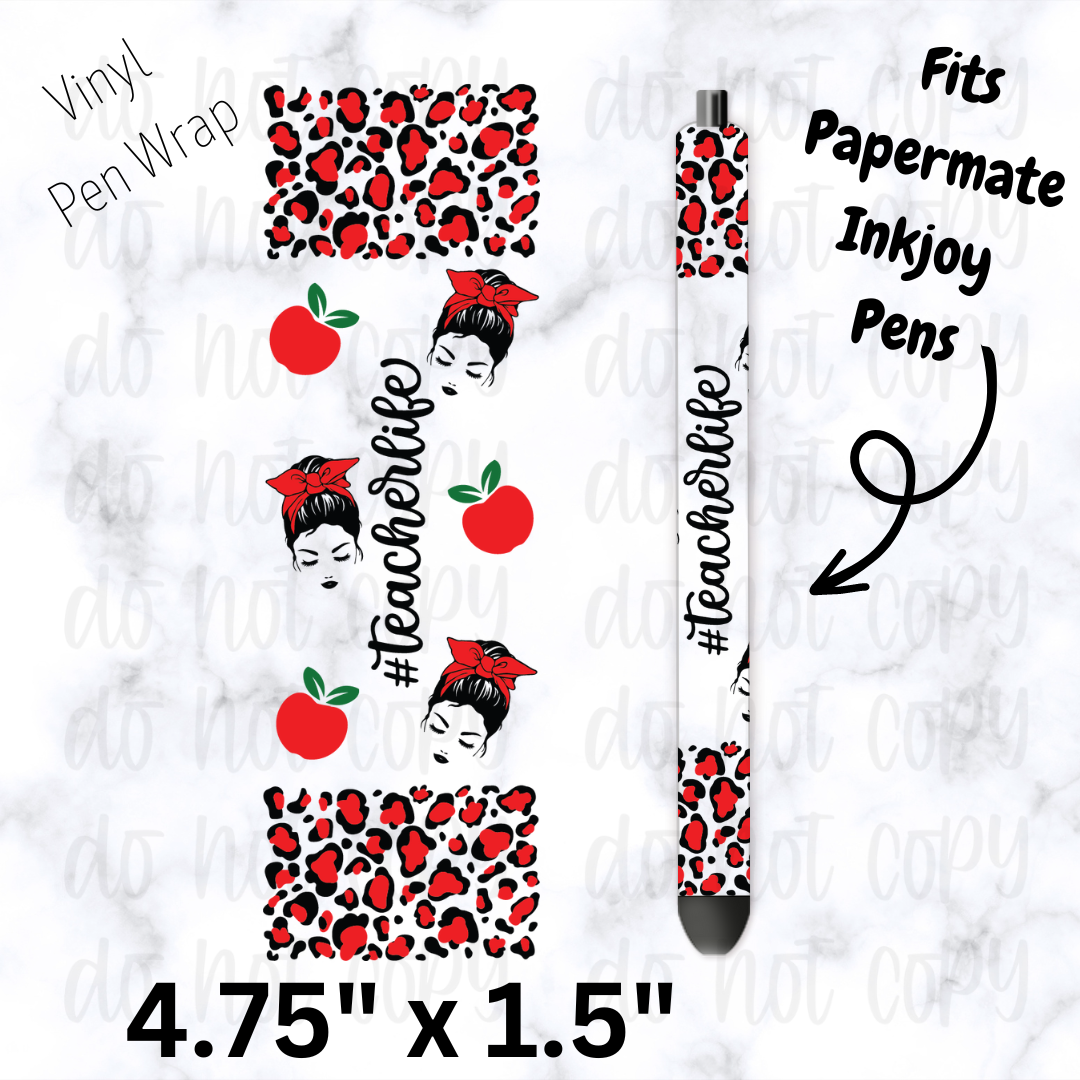 Teacher life messy bun pen wrap