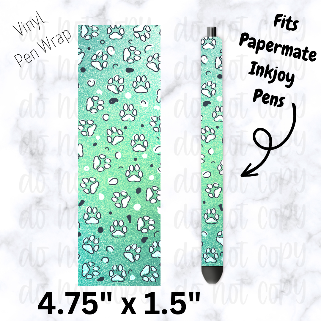 Teal paw print pen wrap