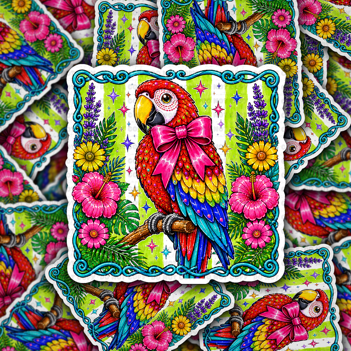 DS 3165 - Tropical Parot With Bow Die Cut sticker