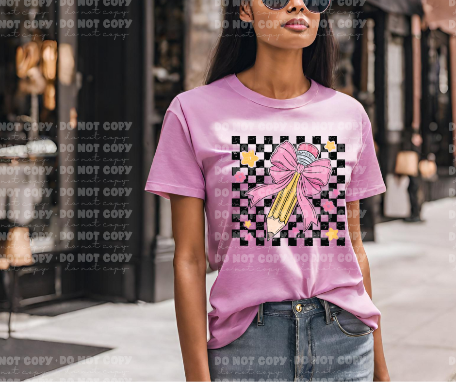 4292 Checkered coquette bow pencil *DREAM TRANSFER* DTF
