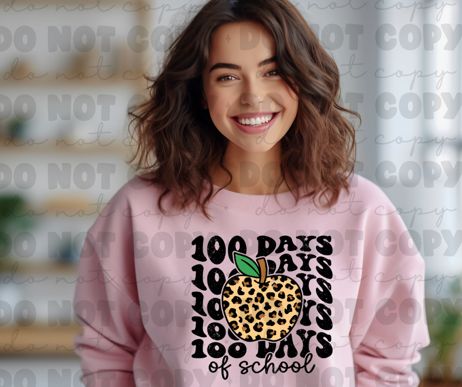 3282 - 100 Days of School Leopard apple Distressed *DREAM TRANSFER* DTF