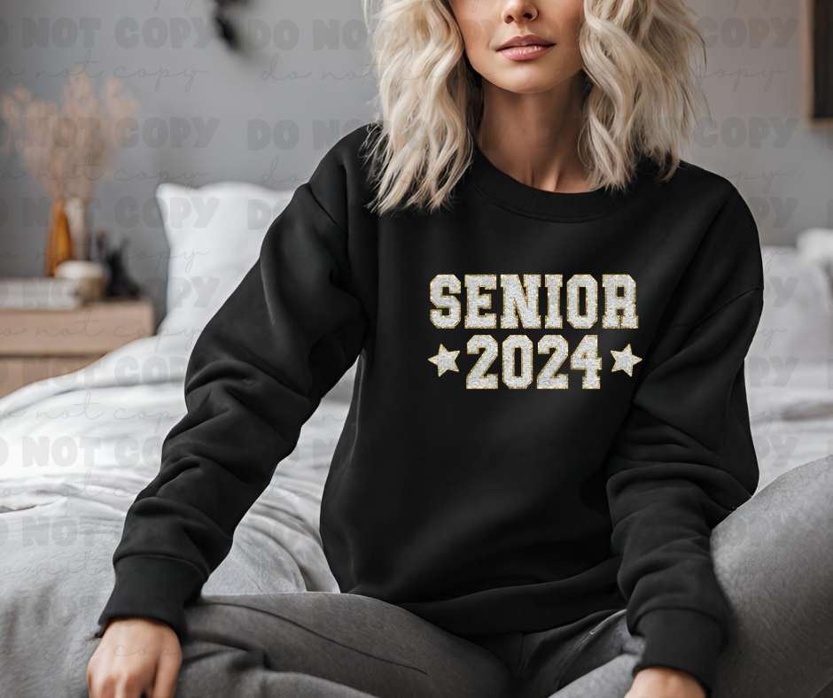 3823 Glitter Patch Senior 2024 Stars White DREAM TRANSFER* DTF