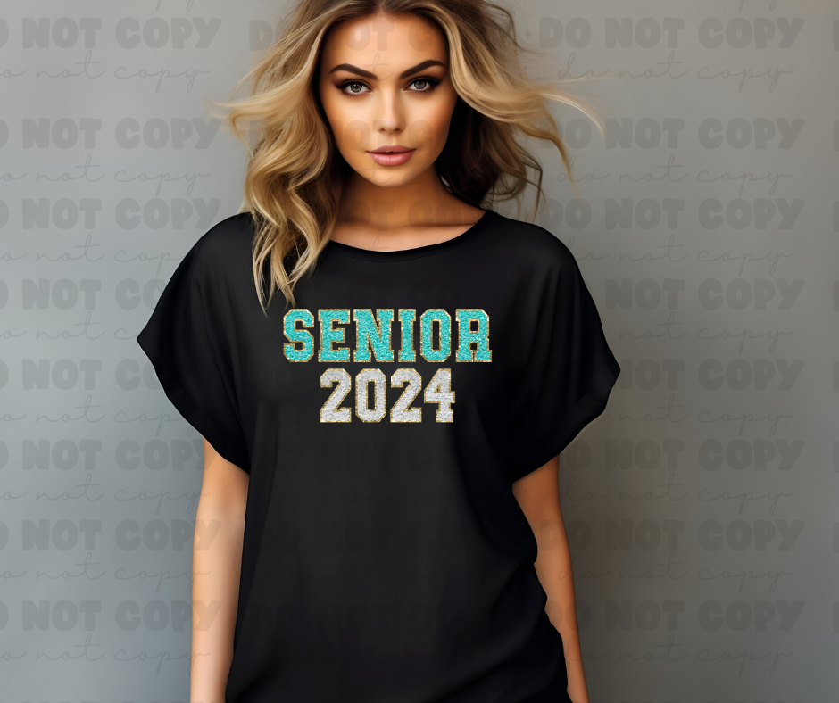 3830 Glitter Patch Senior 2024 Teal DREAM TRANSFER* DTF