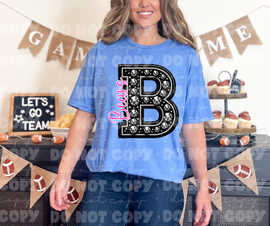 4488 Black Rhinestone pink Bears *DREAM TRANSFER*