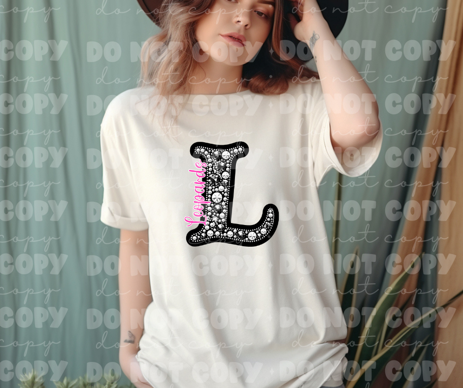 4507 Black Rhinestone pink Leopards *DREAM TRANSFER*