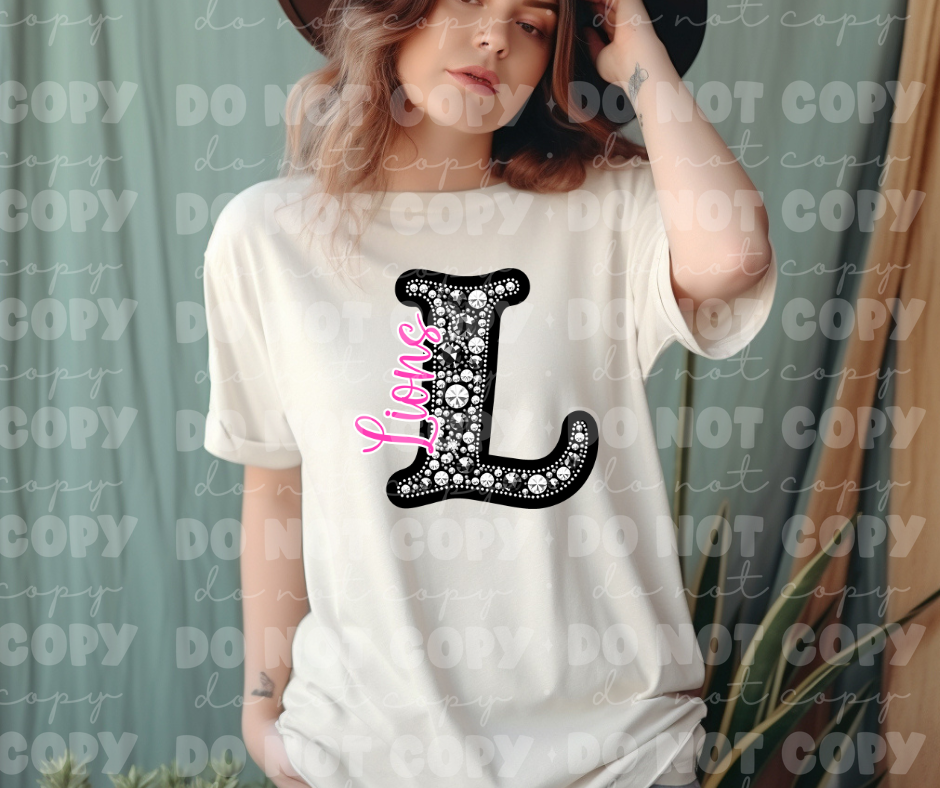 4508 Black Rhinestone pink Lions *DREAM TRANSFER*