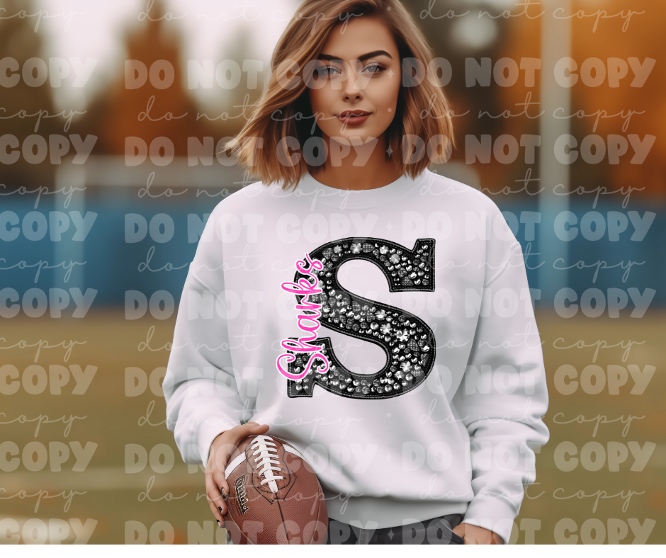 4519 Black Rhinestone pink Sharks *DREAM TRANSFER*