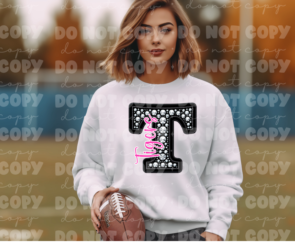 4520 Black Rhinestone pink Tigers *DREAM TRANSFER*