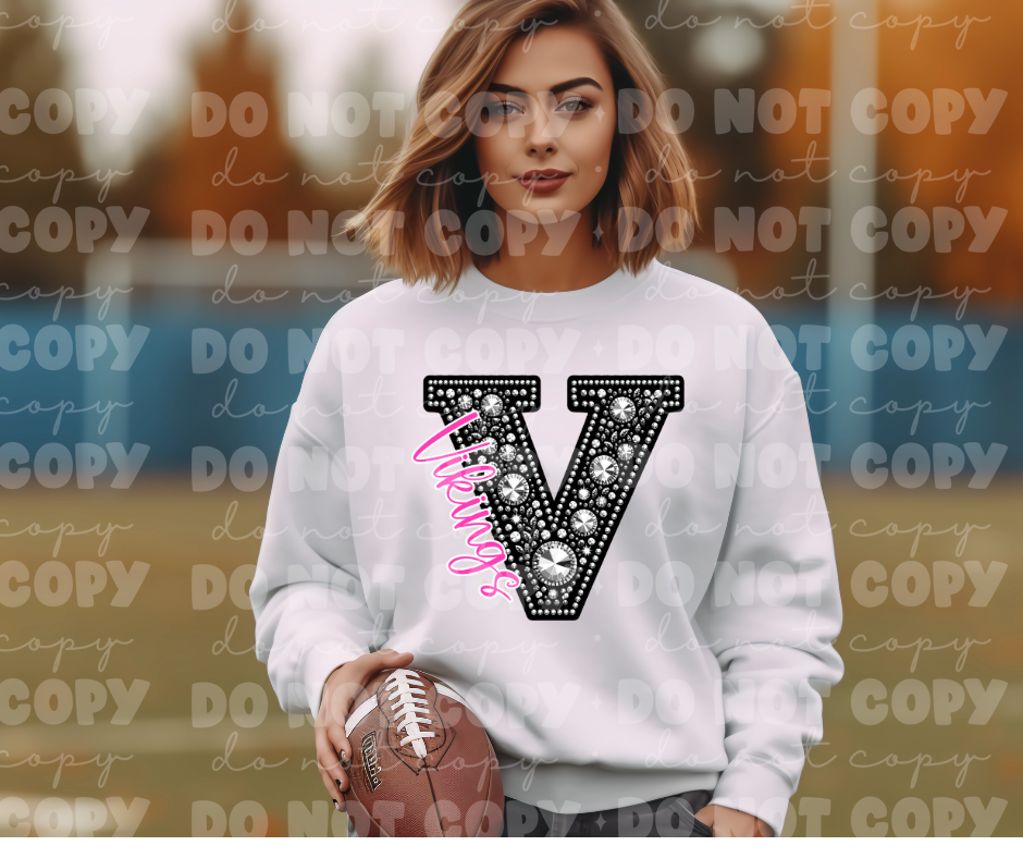 4523 Black Rhinestone pink vikings *DREAM TRANSFER*