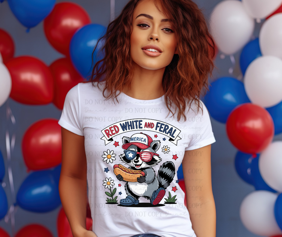 6800 - Red, white and feral raccoon *DTF Transfer