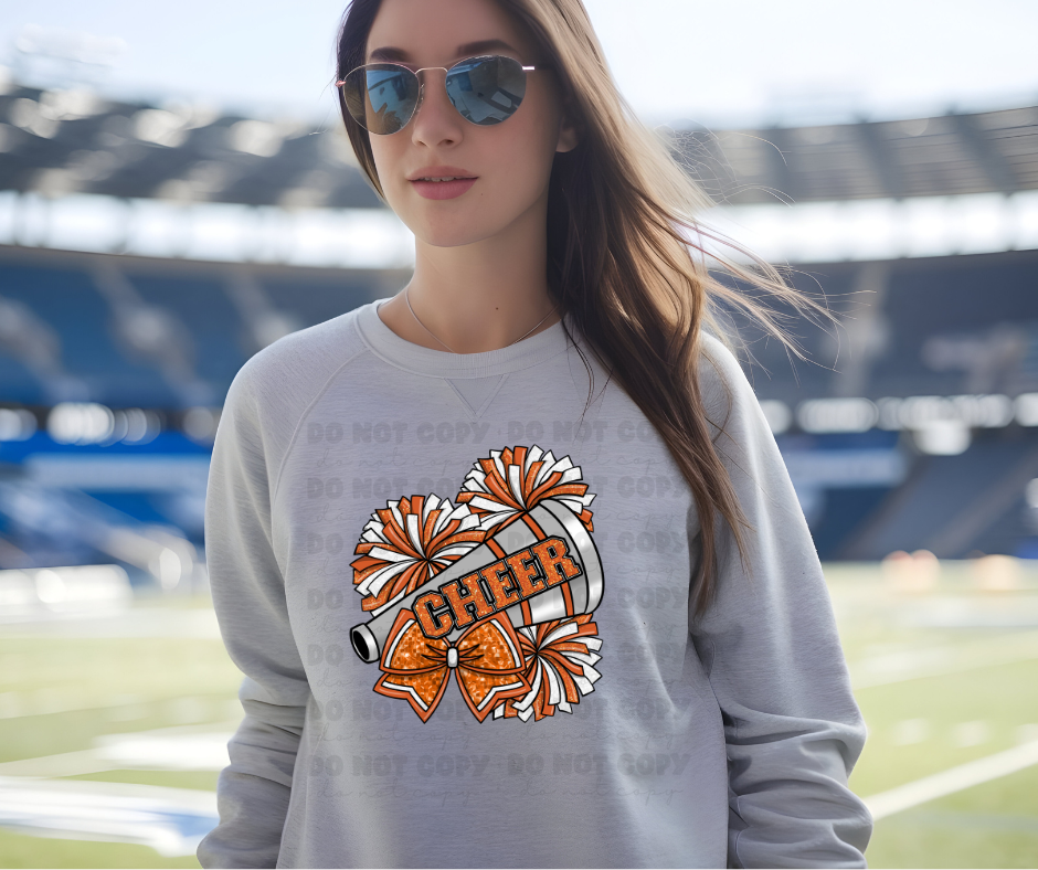 6440 - Orange Cheer pom poms faux glitter * DTF Transfer