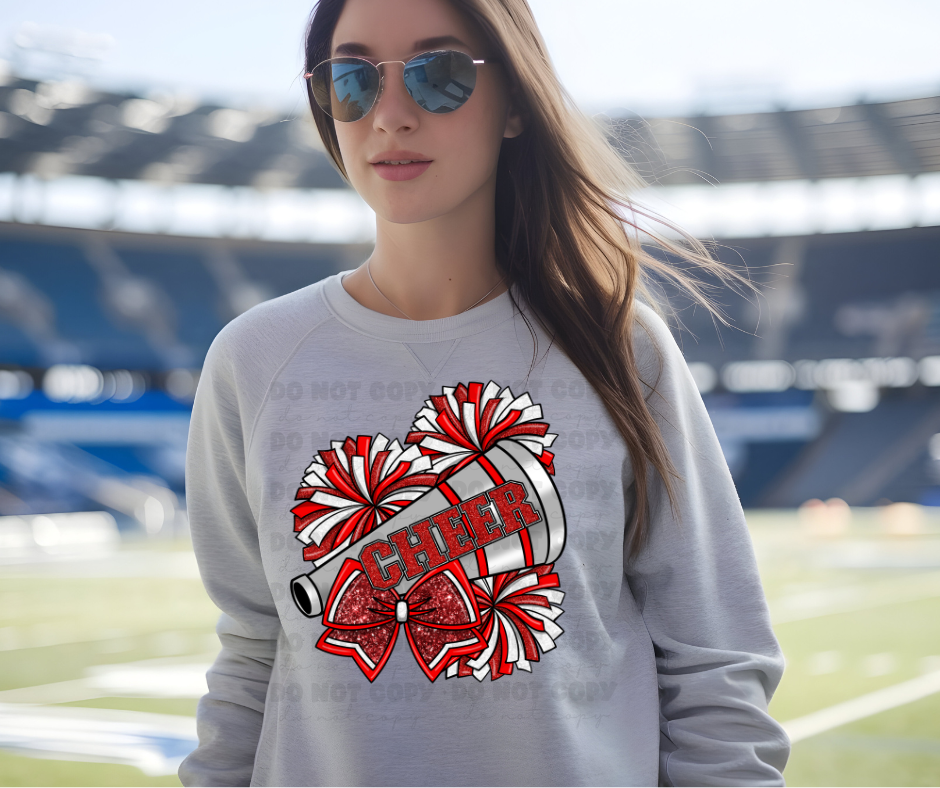 6441 - Red Cheer pom poms faux glitter * DTF Transfer