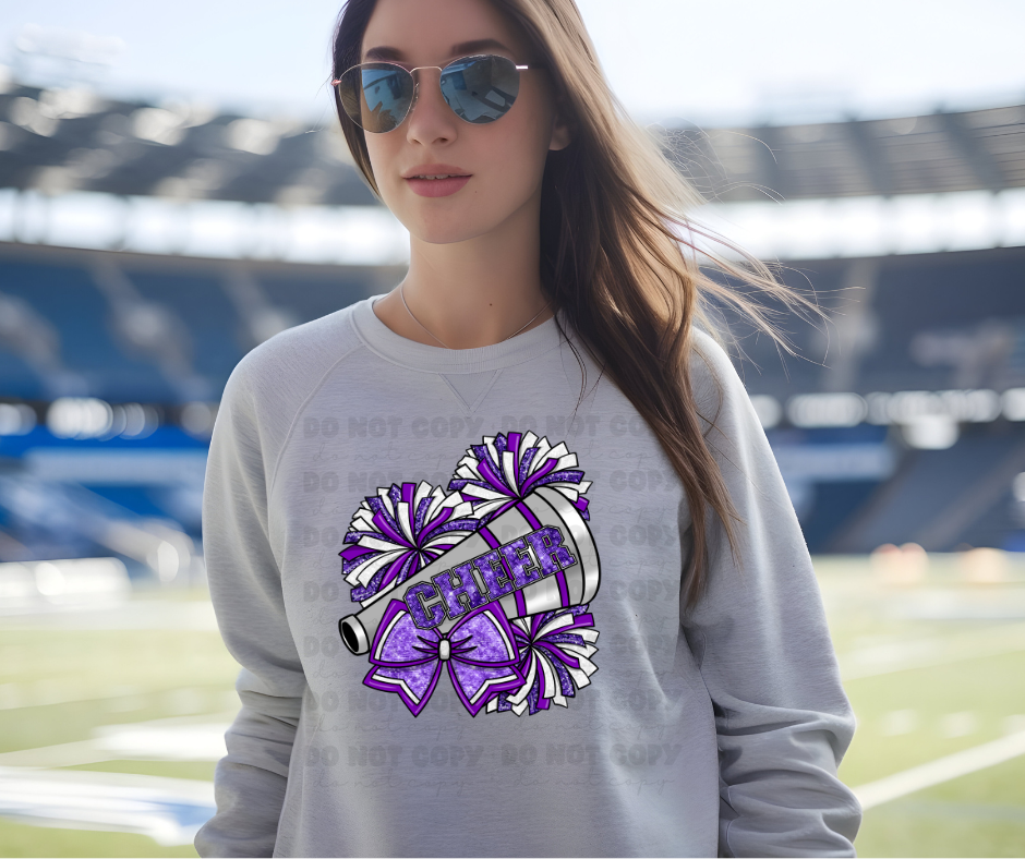 6442 - Purple Cheer pom poms faux glitter * DTF Transfer