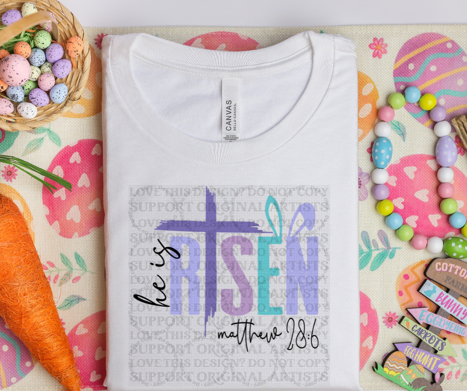 5452 - He is risen with cross and bunny ears *DTF