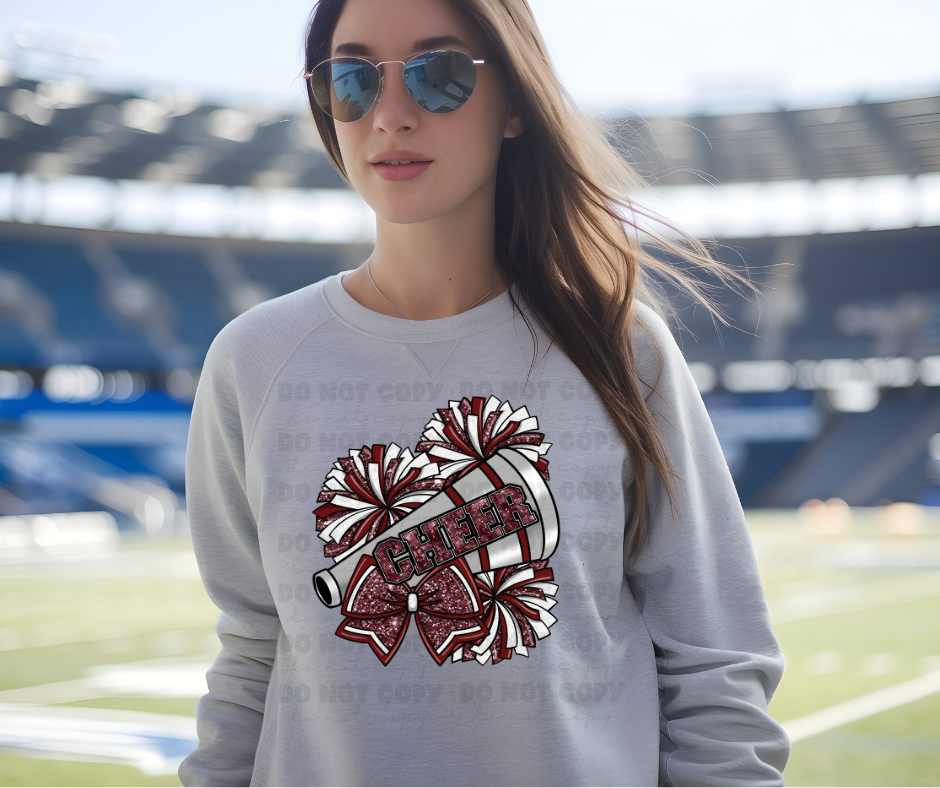 6443 - Maroon Burgundy Cheer pom poms faux glitter * DTF Transfer