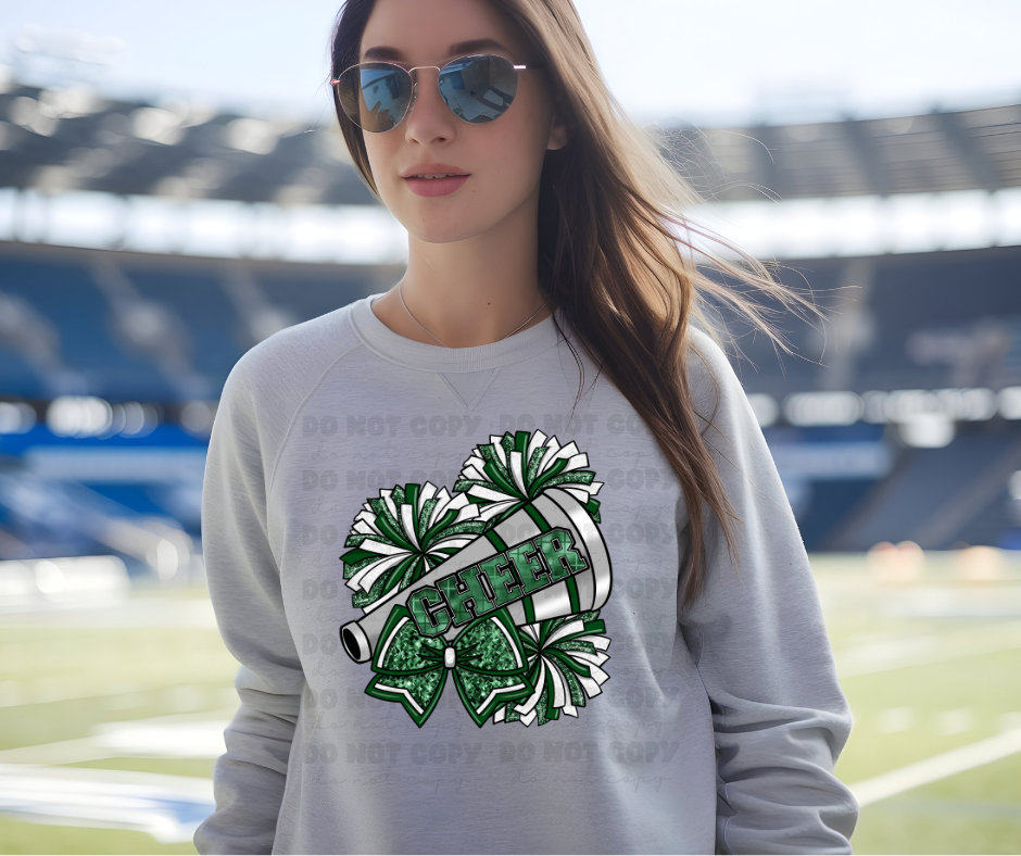 6444 - Green Cheer pom poms faux glitter * DTF Transfer