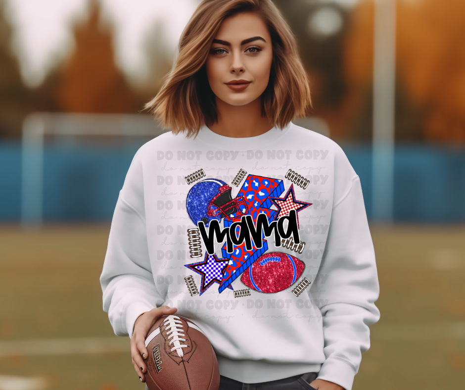 6455 - Mama football red and blue *DTF Transfer