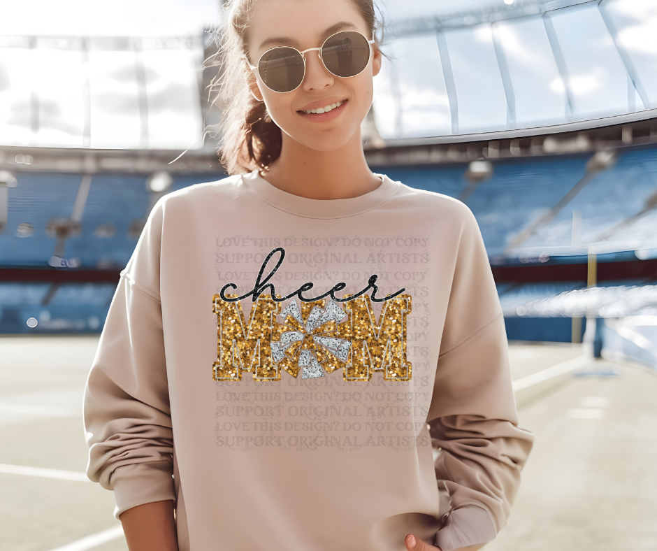 5222 - Cheer Mom faux glitter yellowish Gold *DTF