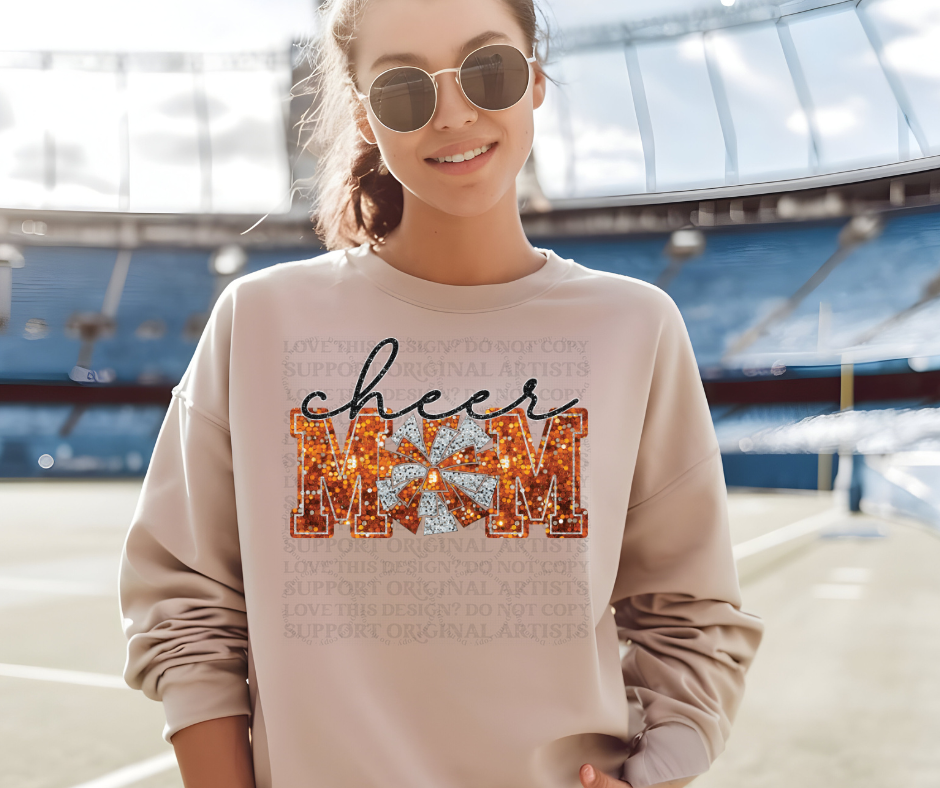 5228 - Cheer Mom faux glitter orange *DTF