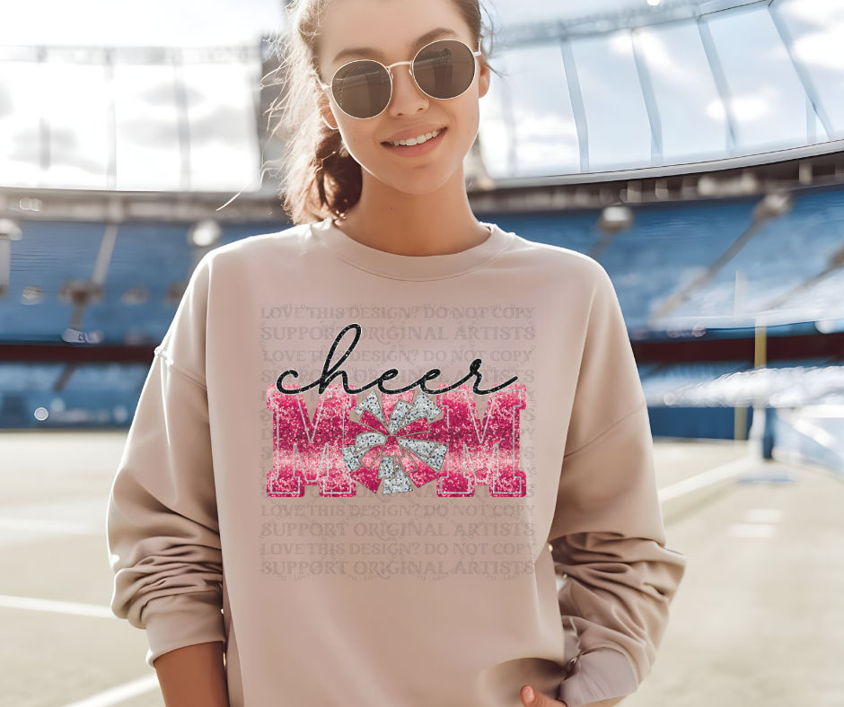 5226 - Cheer Mom faux glitter pink *DTF