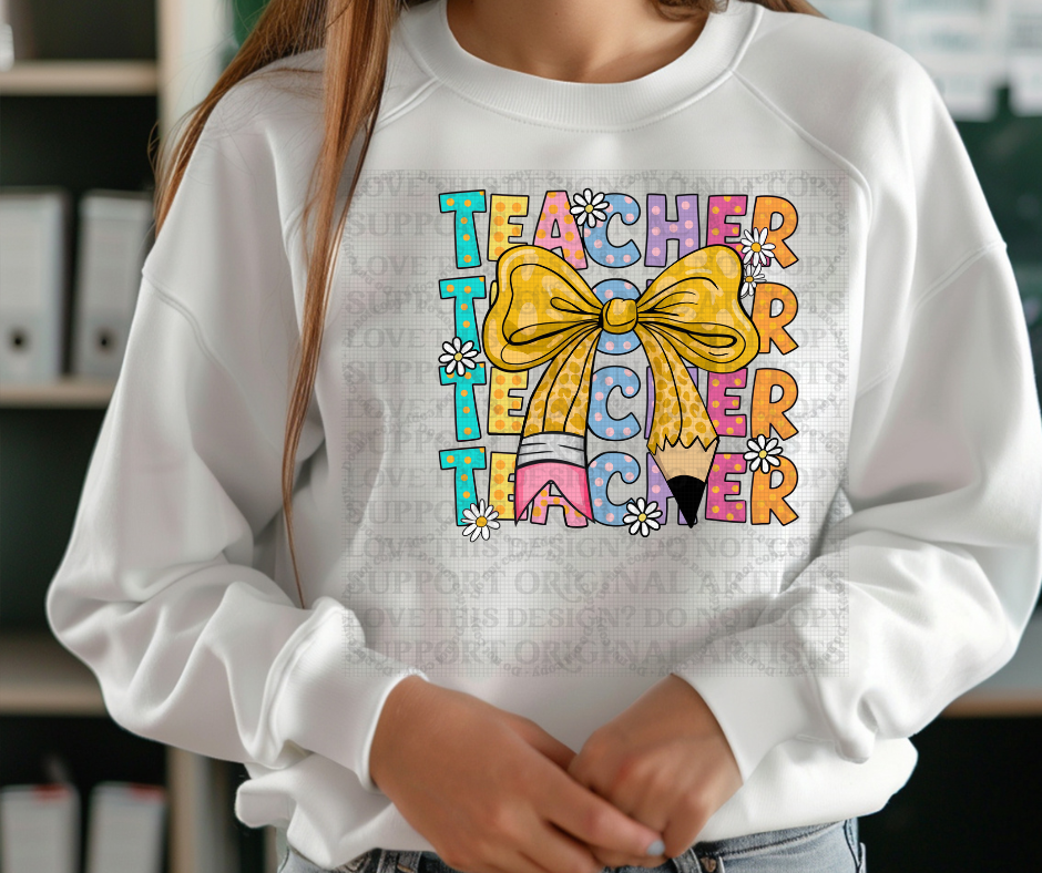 5615 - Teacher stacked with pencil and bow *DTF