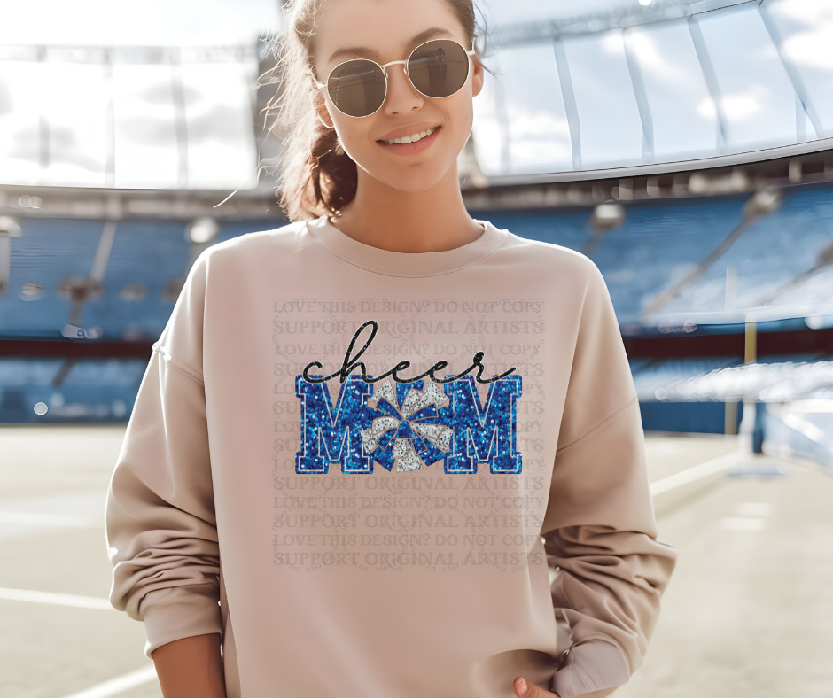 5227 - Cheer Mom faux glitter blue design *DTF