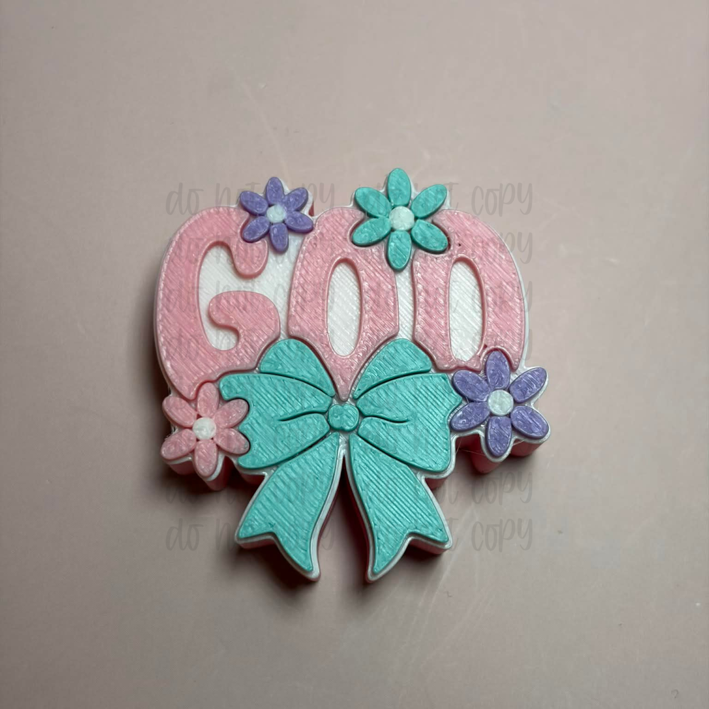 God with bow and flowers straw topper