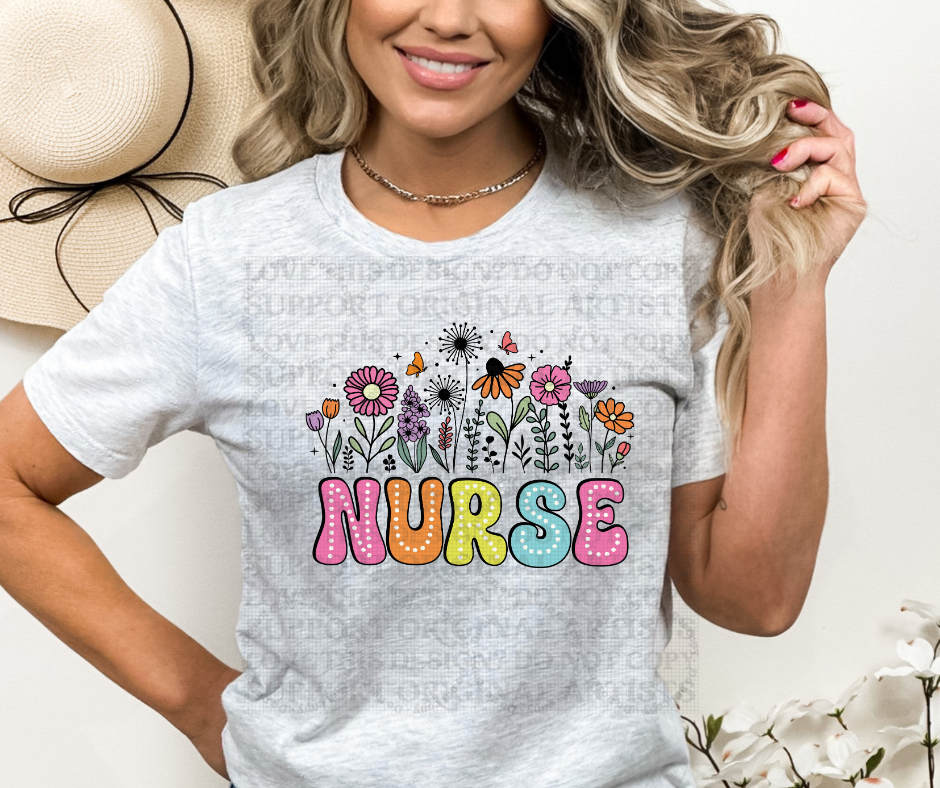 5624 - Polka dot nurse with flowers *DTF