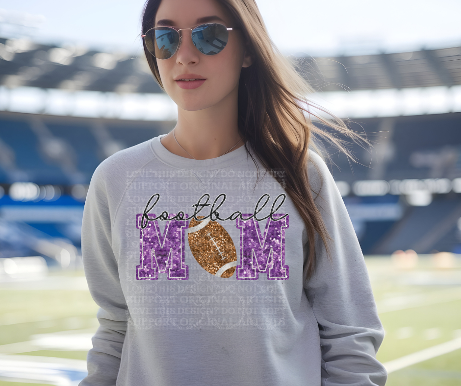 5246 - Football Mom faux glitter purple with light football *DTF