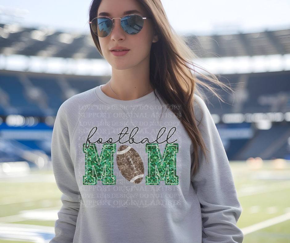 5231 - Football Mom faux glitter dark green dark football *DTF