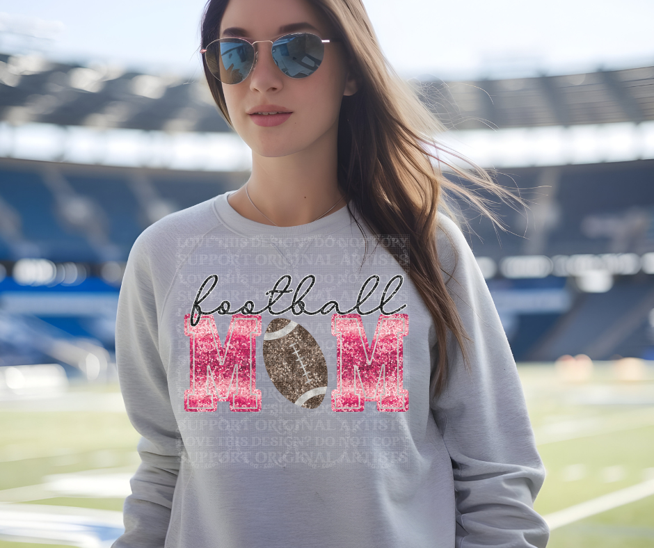 5244 - Football Mom faux glitter pink with dark football *DTF