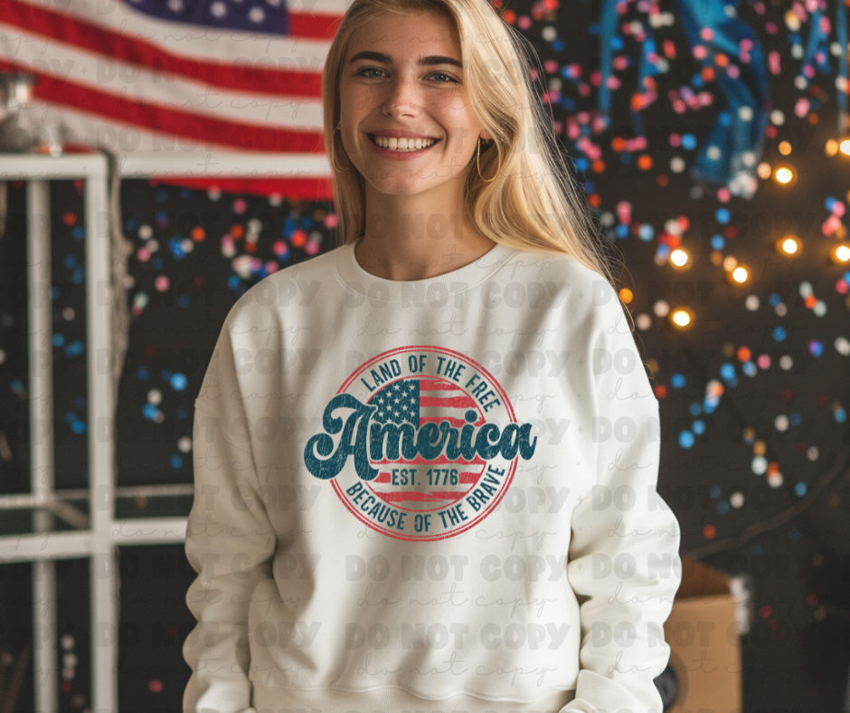 3837 Land Of The Free Because Of The Brave Retro DREAM TRANSFER* DTF