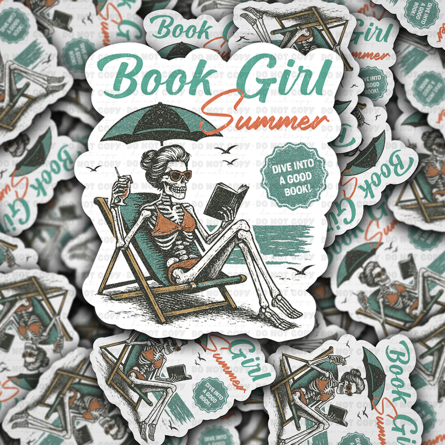 DC 1738 - Book girl summer Die Cut Sticker